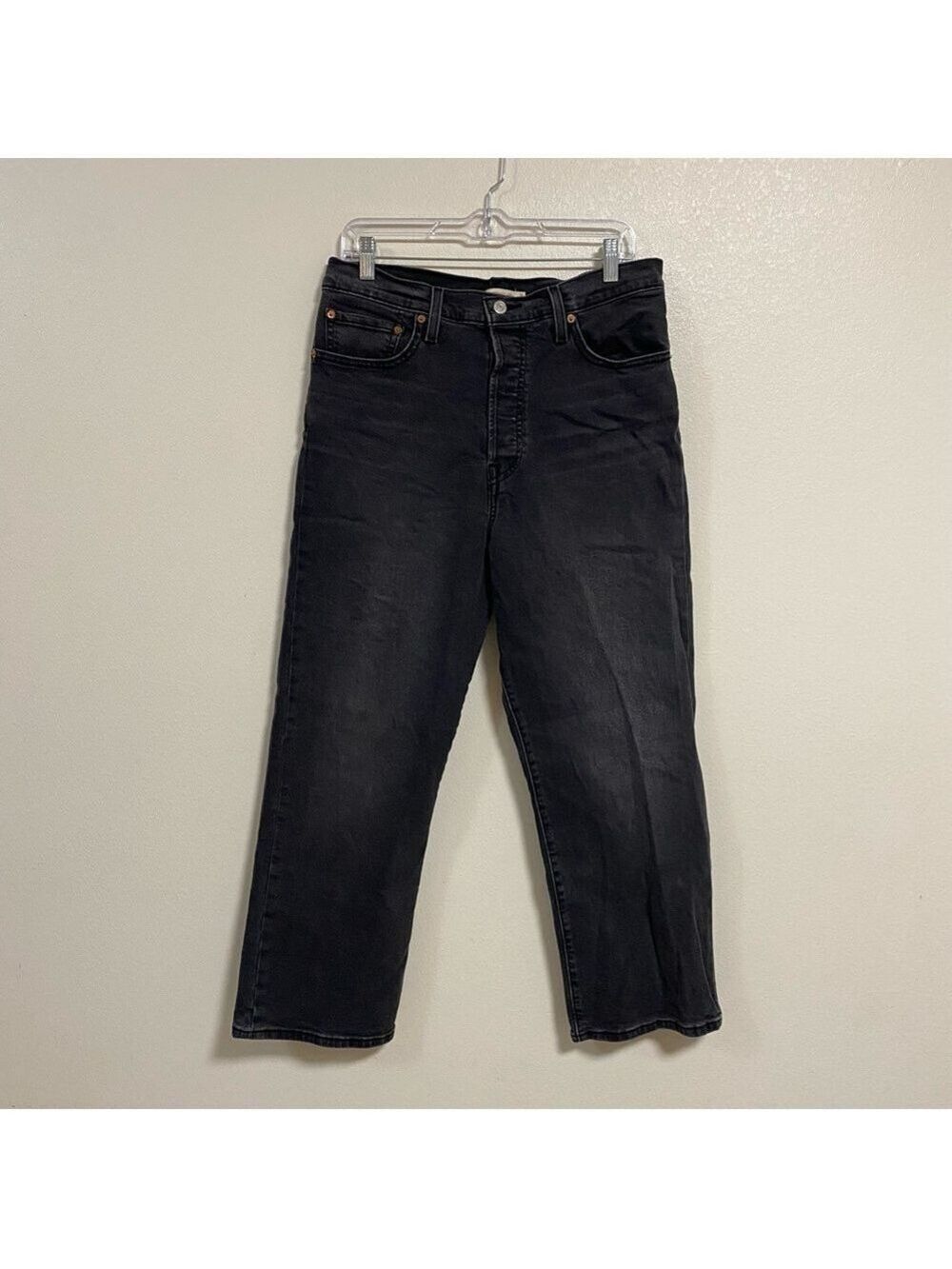 Levi’s Jeans Women Size 12/31 Well Worn Black Ribcage Straight Ankle Button fly